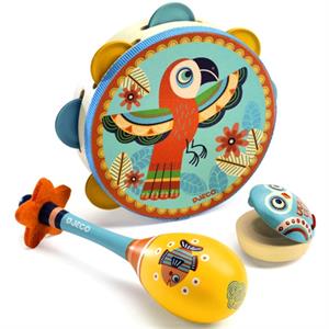 Set of 3 instruments: Tambourine, maracas, castanet